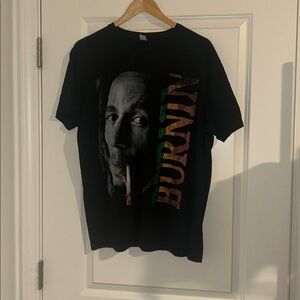 BOB MARLEY vintage Black Graphic T-Shirt with Burnin' Design used Size XL